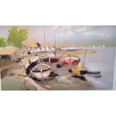 Harboured Boats Oil Painting